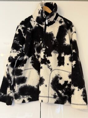 Next Black & White Cow Print Sherpa Half-Zip Fleece. NWOT